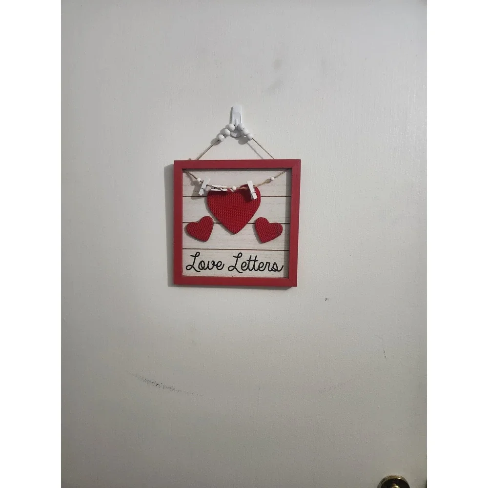 Love Letters Wooden Wall Sign Valentines Day Decor Red Heart Shiplap Plaque